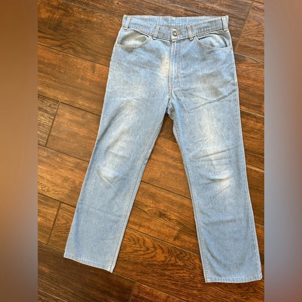 Vintage 1970 Levis 530 Orange Tab Straight Leg Denim Jeans 80s Men's Sz 34 / 32